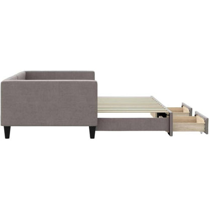 Tagesbett ausziehbar mit Schubladen – Schlafsofa 2-Sitzer Taupe