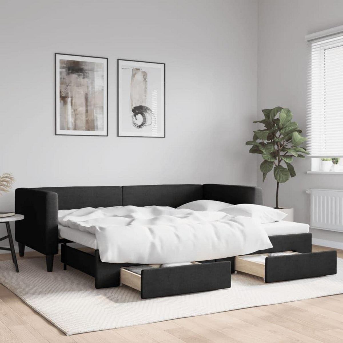 Tagesbett ausziehbar mit Schubladen – 90x190 cm Schlafsofa Schwarz