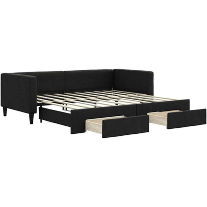 Tagesbett ausziehbar mit Schubladen – 90x190 cm Schlafsofa Schwarz