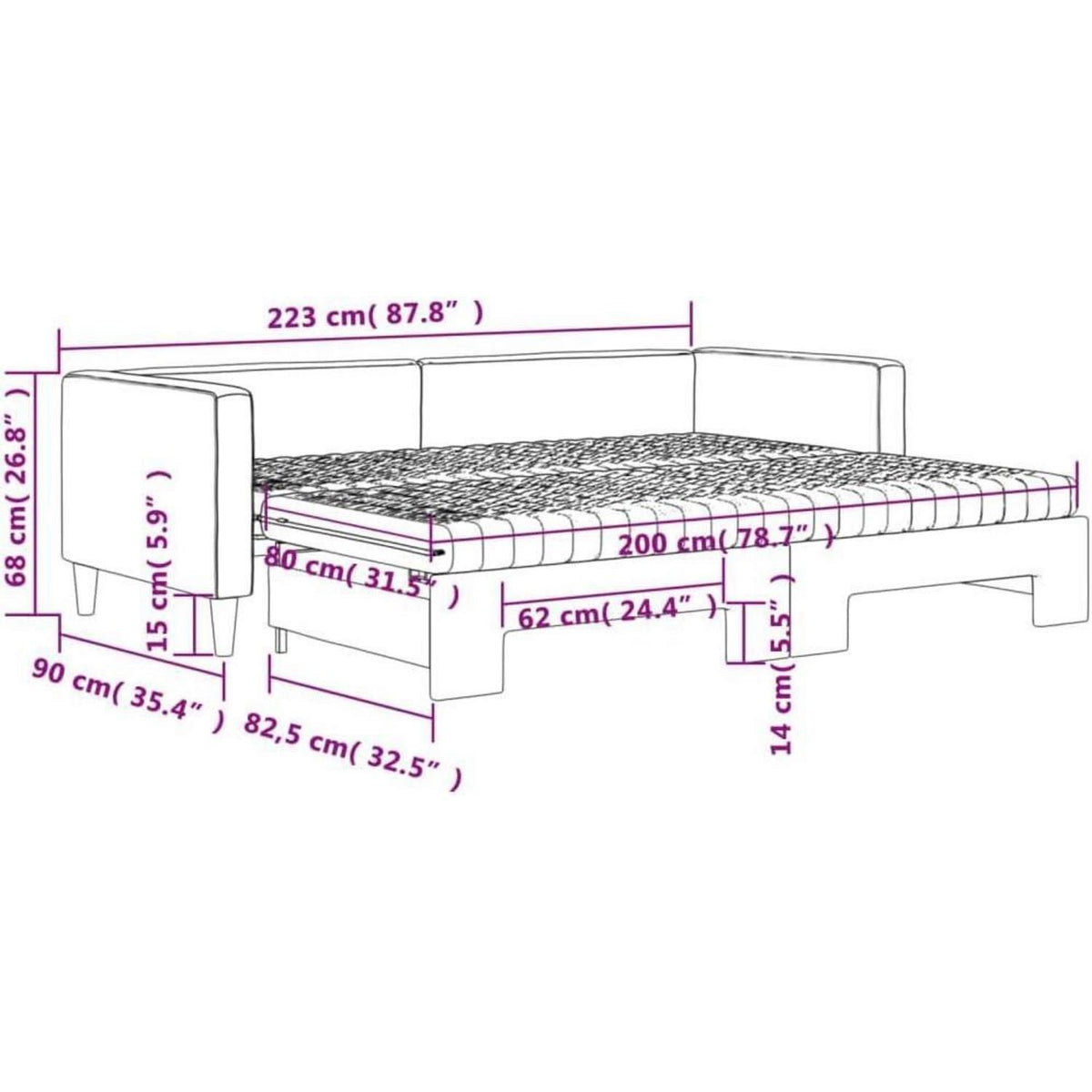 Tagesbett ausziehbar mit Matratze & Bettkasten – Schlafsofa 80x200 cm
