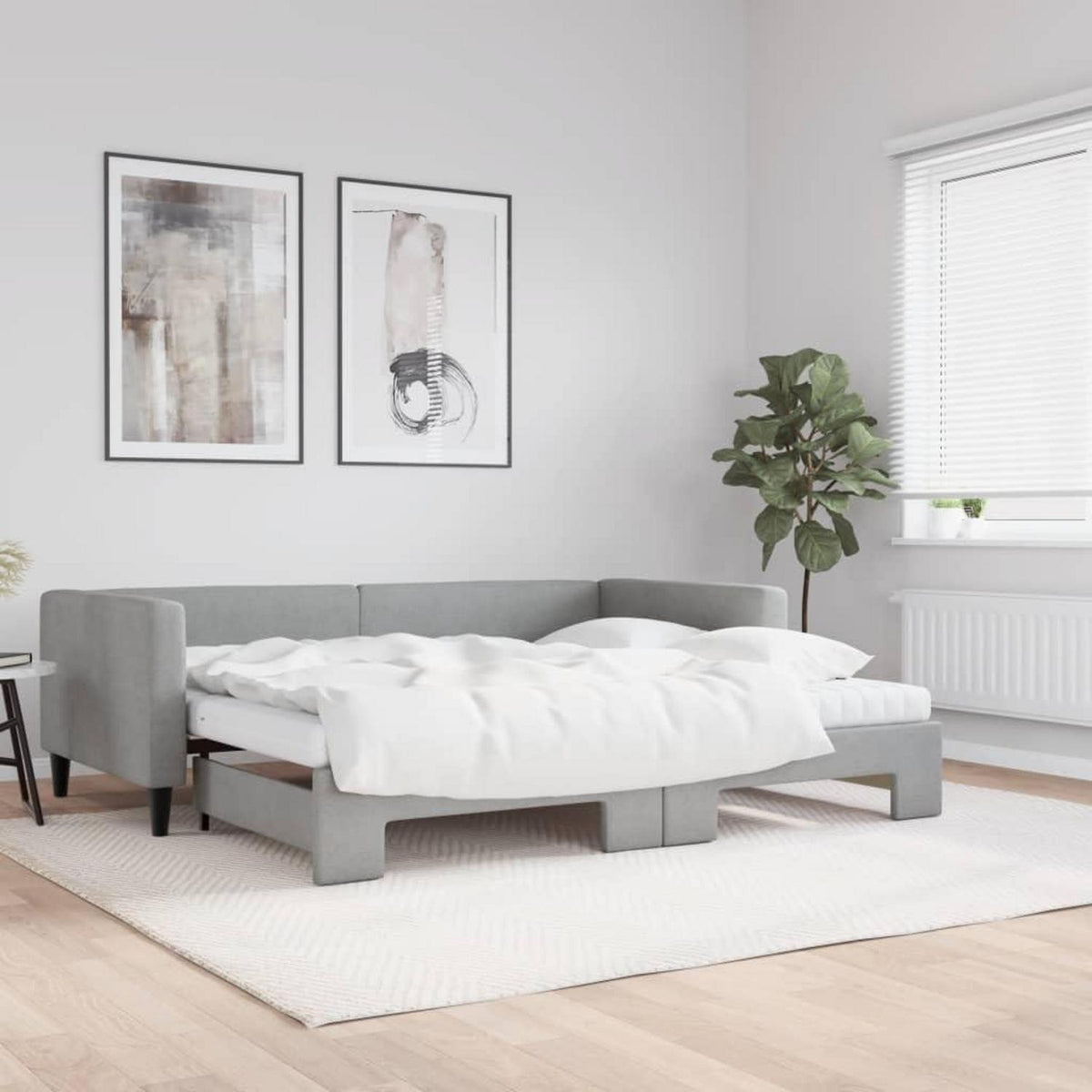 2-in-1 Schlafsofa mit Bettkasten & Matratze – Hellgrau 90x190 cm
