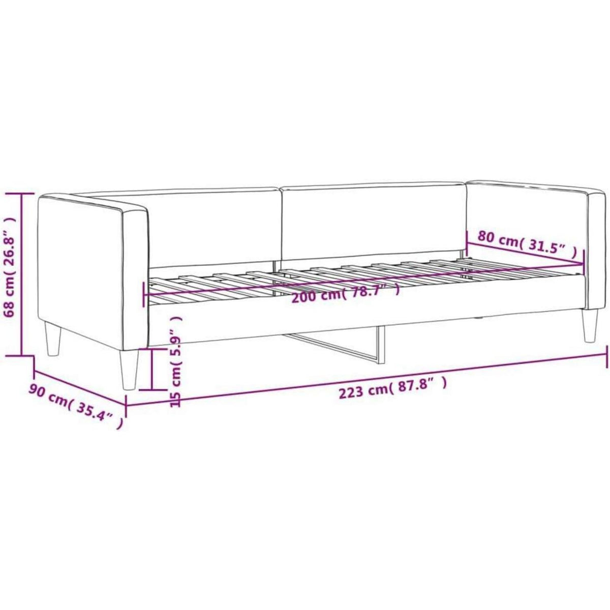 2-Sitzer Schlafsofa Dunkelgrau 80x200 cm mit Stauraum