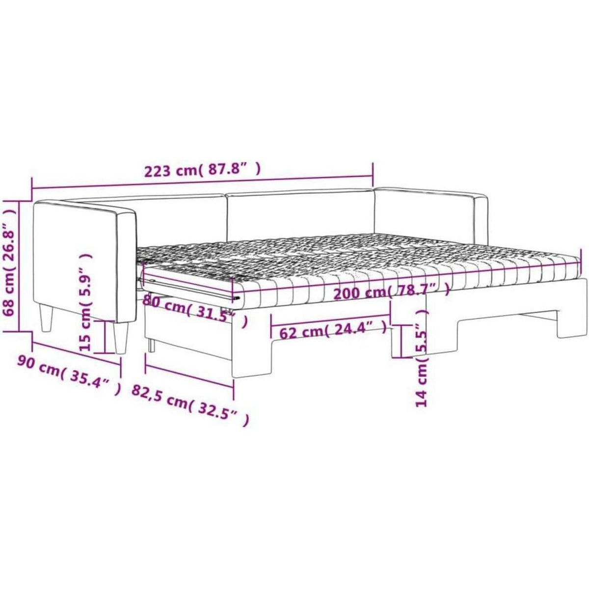 2-Sitzer Schlafsofa mit Bettkasten & Matratze, Dunkelgrau