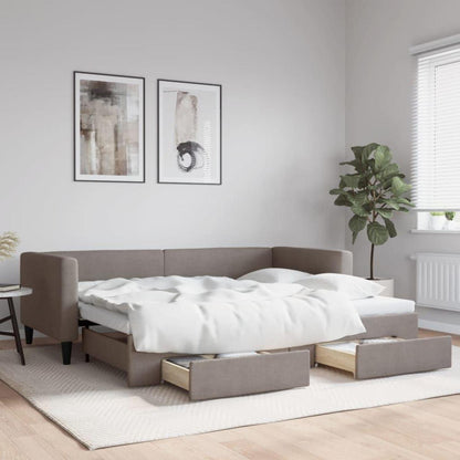 Tagesbett ausziehbar mit Schubladen – Schlafsofa 90x200 cm Taupe