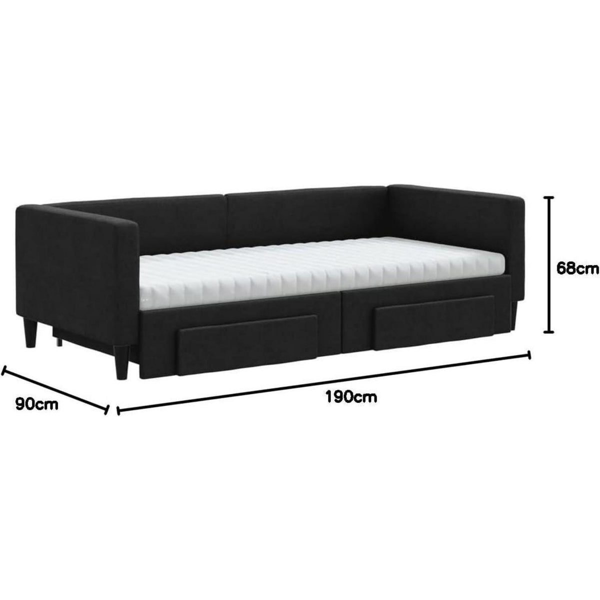 Tagesbett ausziehbar mit Schubladen – 90x190 cm Schlafsofa Schwarz