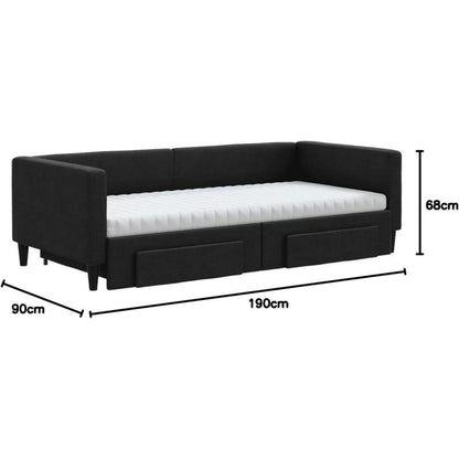 Tagesbett ausziehbar mit Schubladen – 90x190 cm Schlafsofa Schwarz