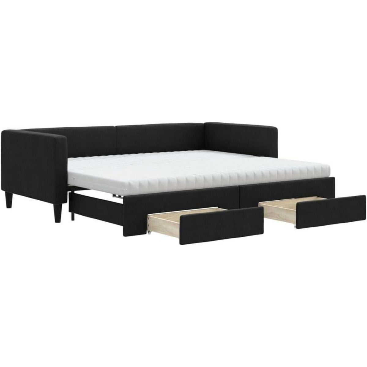 Tagesbett ausziehbar mit Schubladen – 90x190 cm Schlafsofa Schwarz