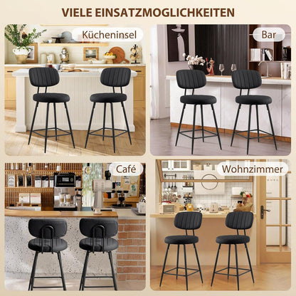 Barhocker Set 4er –, 66cm Sitzhöhe, Schwarz in Lederoptik