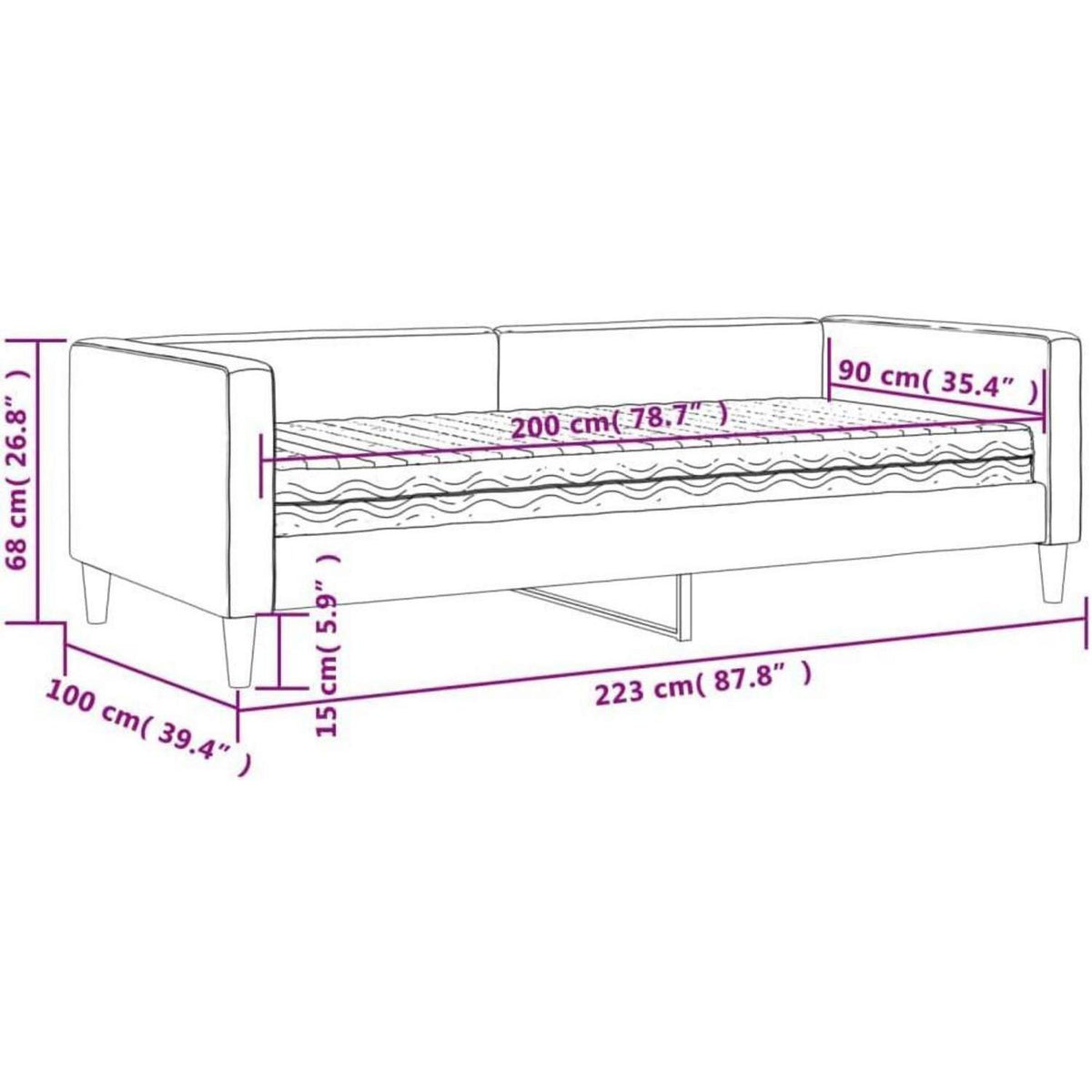 Schlafsofa 2-Sitzer mit Matratze – Hellgrau 90x200 cm