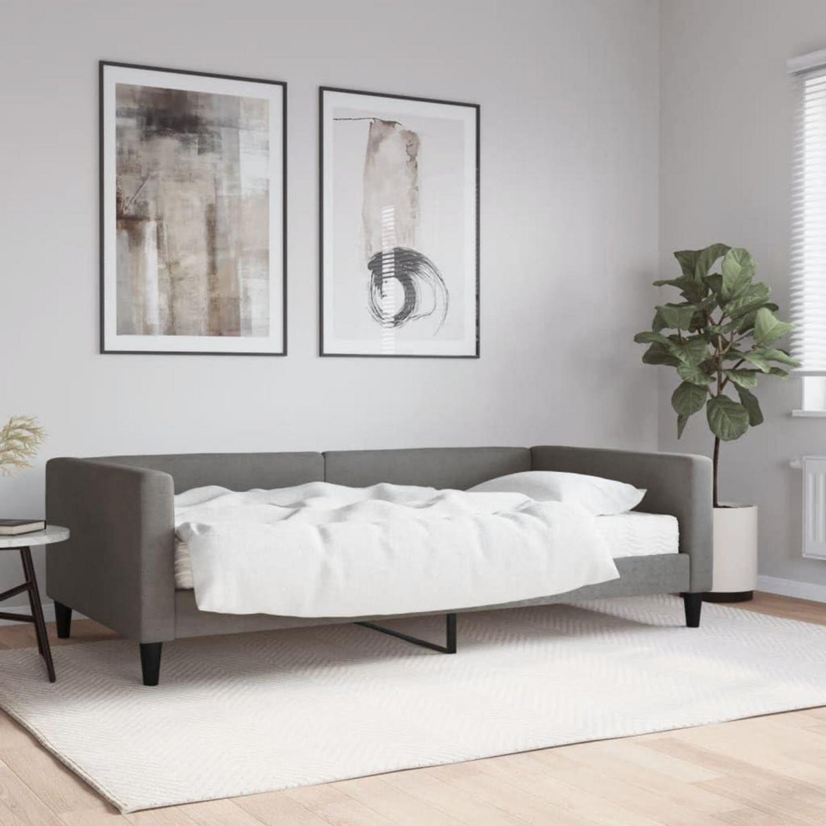 Schlafsofa 2-Sitzer Dunkelgrau – Bett mit Stauraum & Matratze