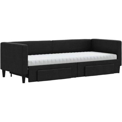 Schlafsofa 2-Sitzer Schwarz – Ausziehbett mit Bettkasten & Schublade