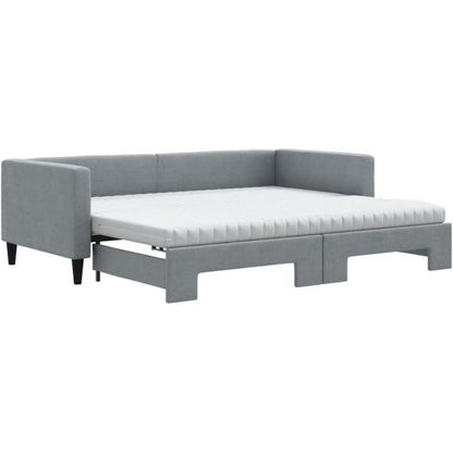 Schlafsofa 2-Sitzer mit Bettkasten & Matratze – Hellgrau 90x200 cm