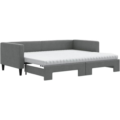 Tagesbett ausziehbar mit Matratze & Bettkasten – Dunkelgrau 90x200 cm