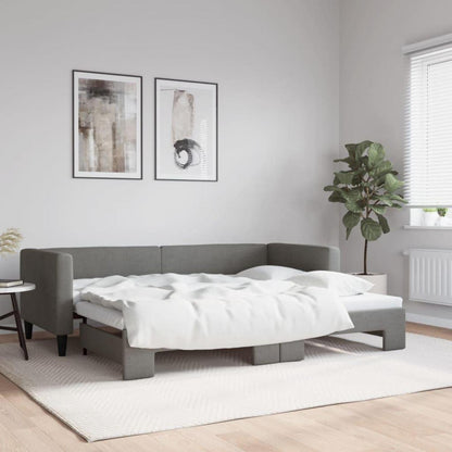 Schlafsofa 2-Sitzer Dunkelgrau – Ausziehbar mit Bettkasten