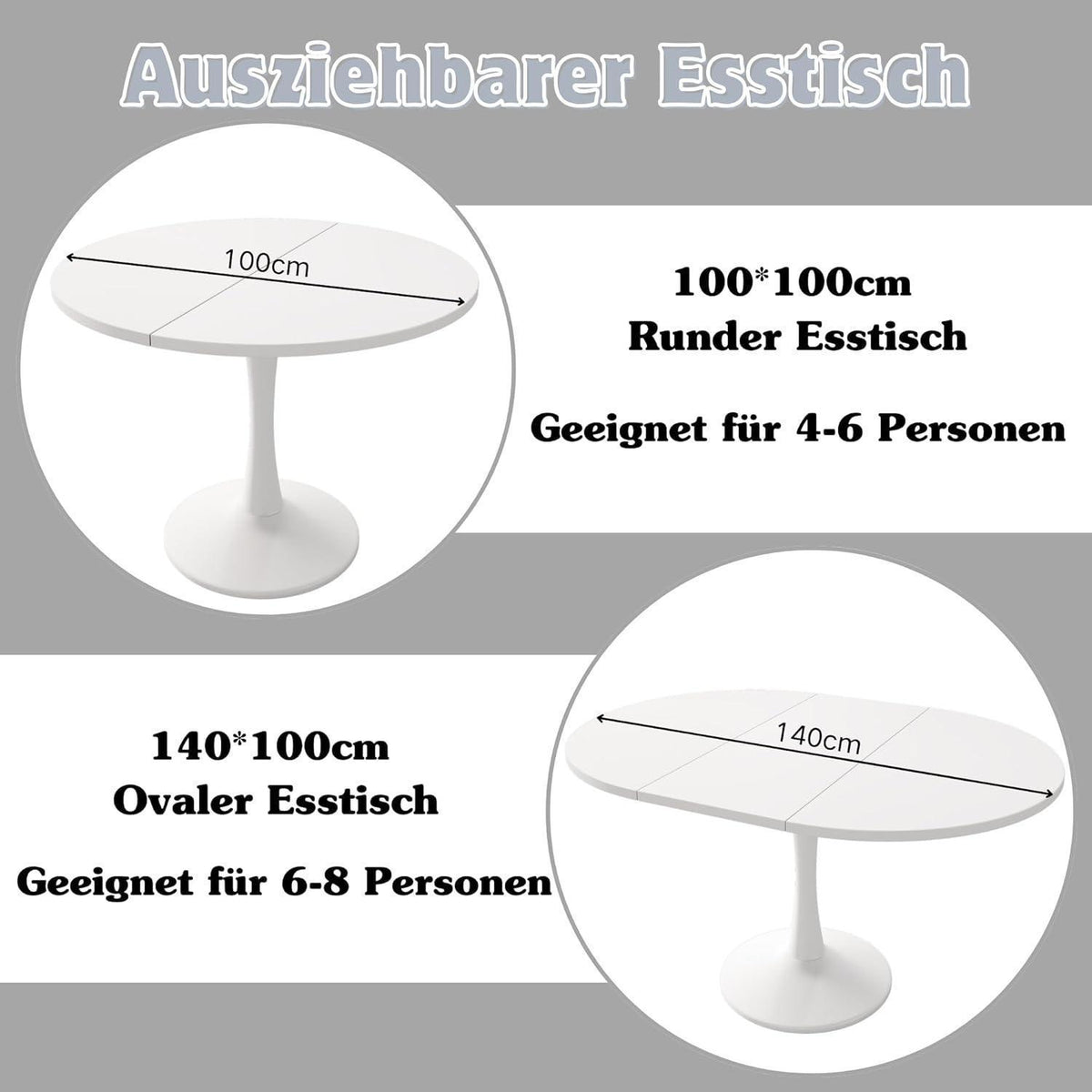 Runder Esstisch Ausziehbar Weiß – 100/140 cm | Modern & Vielseitig