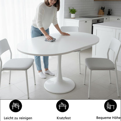 Runder Esstisch Ausziehbar Weiß – 100/140 cm | Modern & Vielseitig