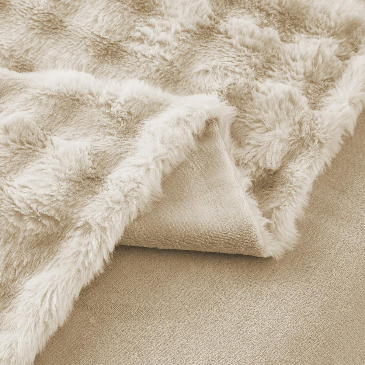 Langhaar Plüsch Bettwäsche Set 200x200 Beige, Winterwarm & Flauschig