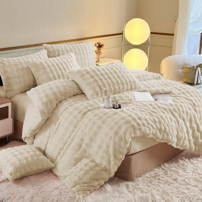 Langhaar Plüsch Bettwäsche Set 200x220 Beige, Superweich & Warm