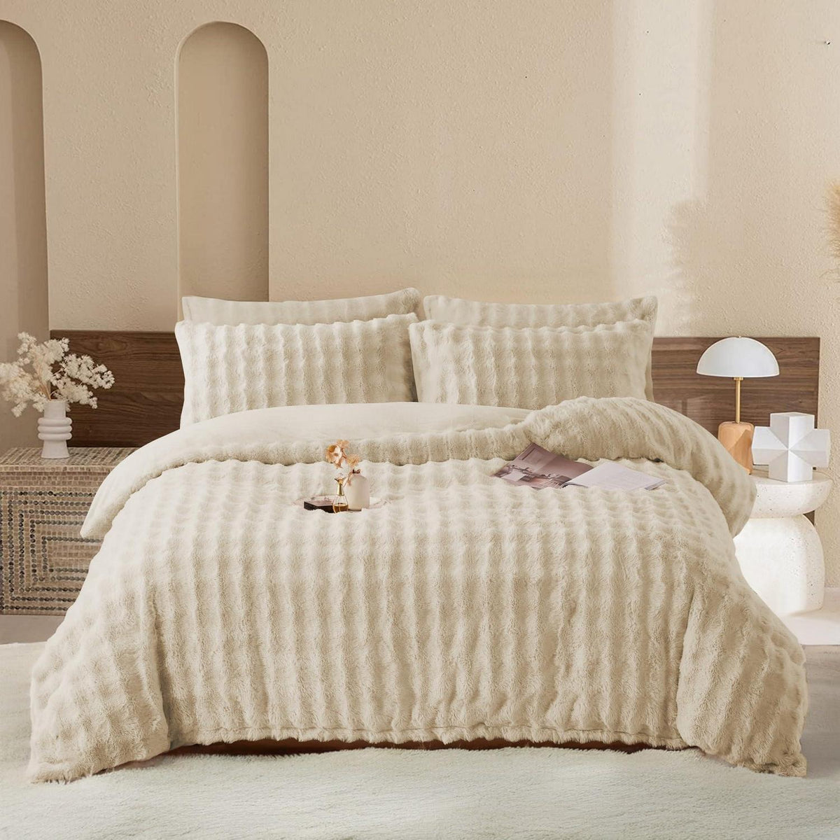 Plüsch Bettwäsche Set 135x200 - Warm & Flauschig Beige