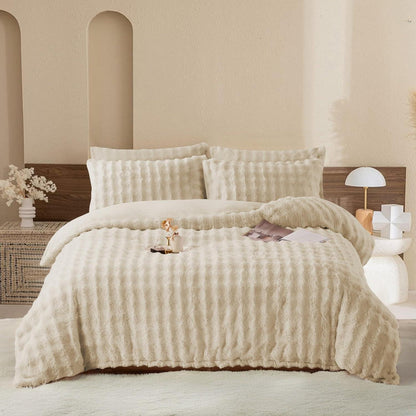 Langhaar Plüsch Bettwäsche Set 135x200 Beige - Winterwarm & Flauschig