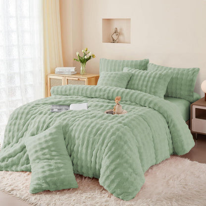 Plüsch Bettwäsche Set 200x220 Salbeigrün, Winterwarm & Flauschig
