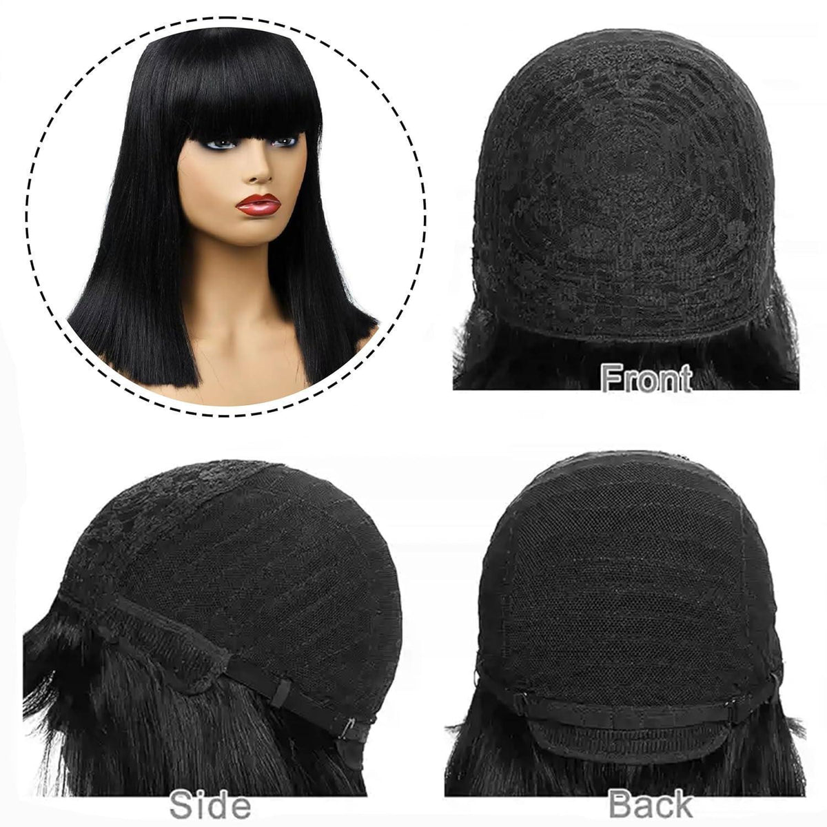 Schwarze Bob Perücke mit Pony – Hitzebeständig & Vielseitig