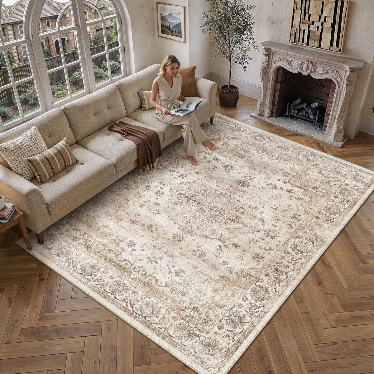 Waschbarer Vintage Teppich 200x300cm Beige Moon