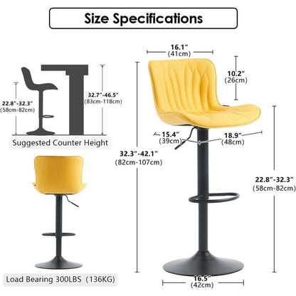 Drehbarer Barhocker 2er Set, Höhenverstellbar, Zitronengelb in Lederoptik