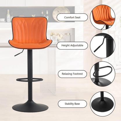 Drehbarer Barhocker Set, Höhenverstellbar, Orange in Lederoptik