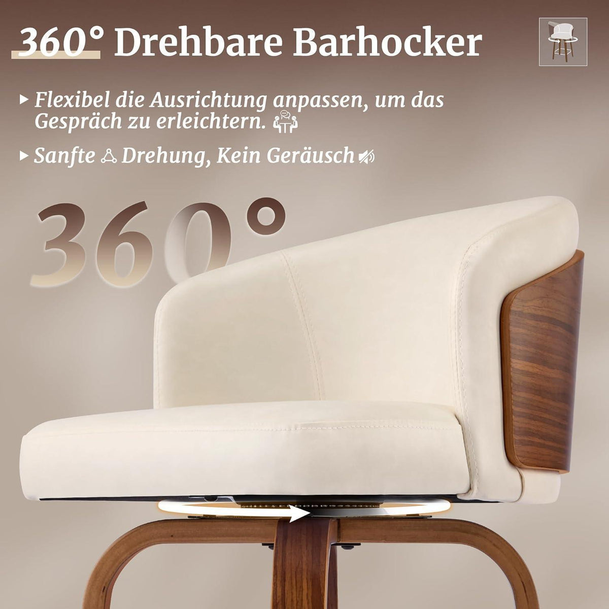 360° Drehbarer Barhocker mit Lehne – Weiß