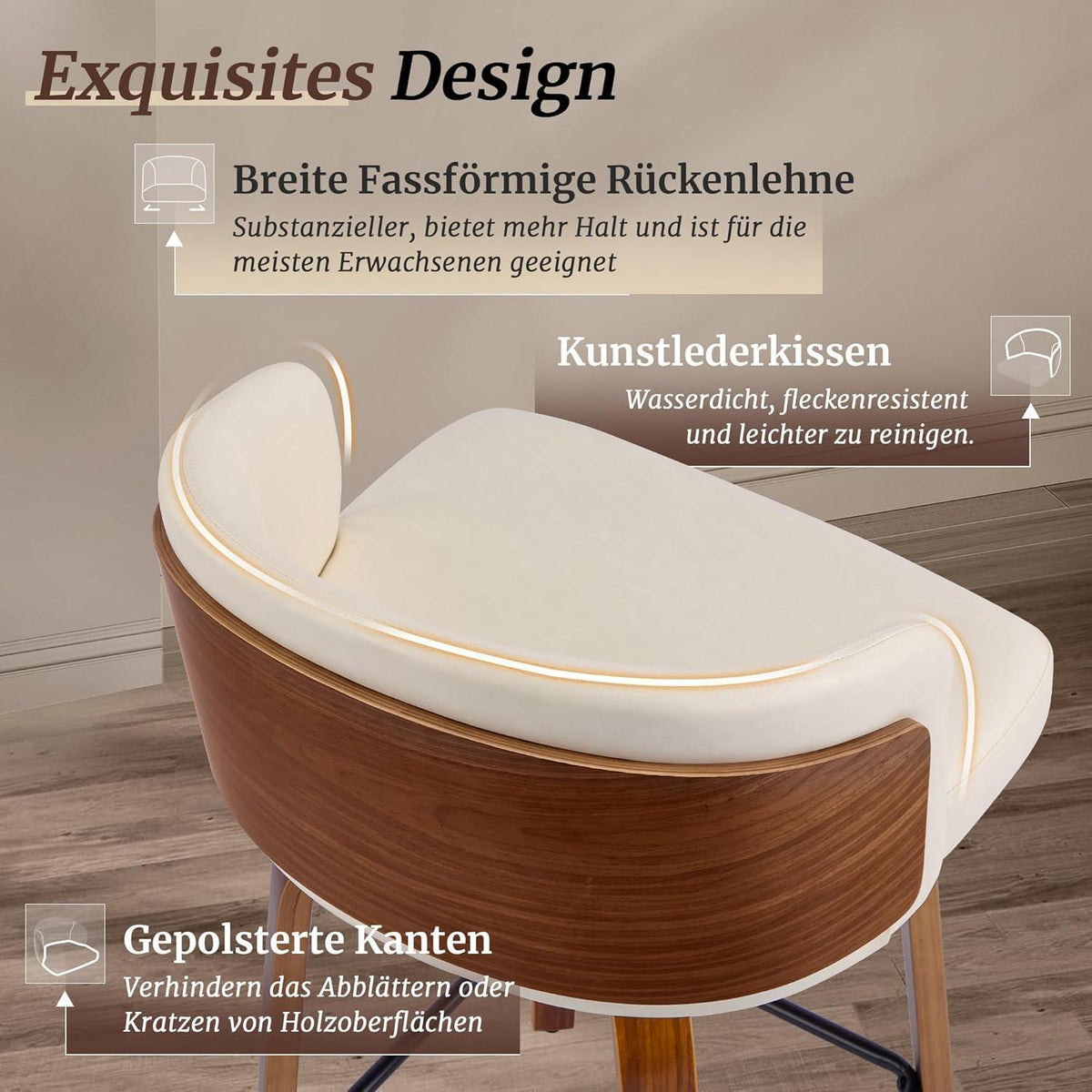 360° Drehbarer Barhocker mit Lehne – Weiß