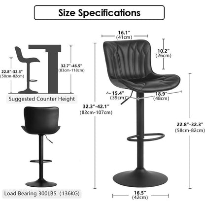 Drehbarer Barhocker 2er Set, Höhenverstellbar, Schwarz