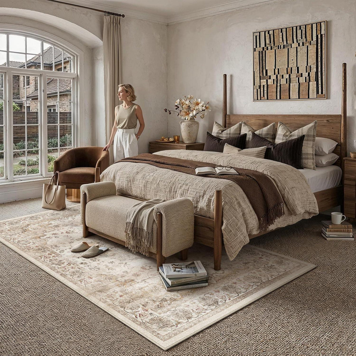 Waschbarer Vintage Teppich Beige 160x230cm – PureCozy