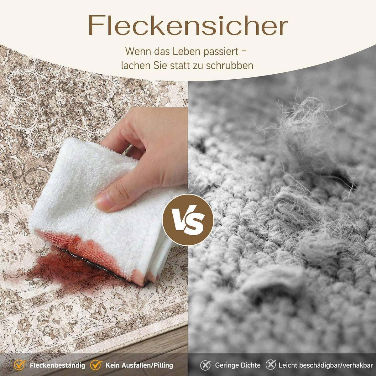 Braun Wohnteppich 200x300cm – Waschbar & Rutschfest