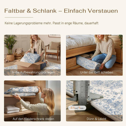 Blauer Wohnzimmerteppich 160x230cm – Waschbar & Rutschfest