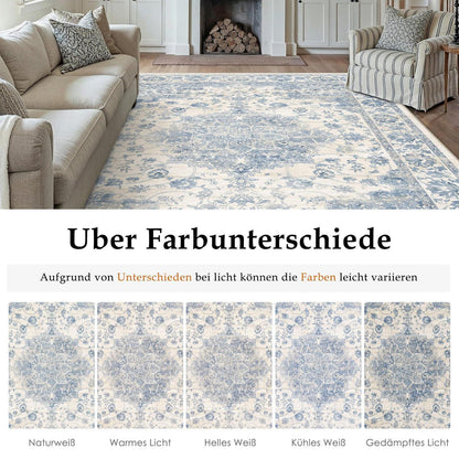 Blauer Wohnzimmerteppich 160x230cm – Waschbar & Rutschfest