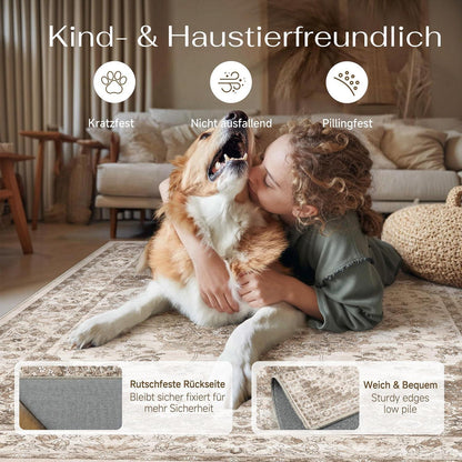 Brauner Wohnzimmerteppich 160x230cm – Waschbar & Rutschfest