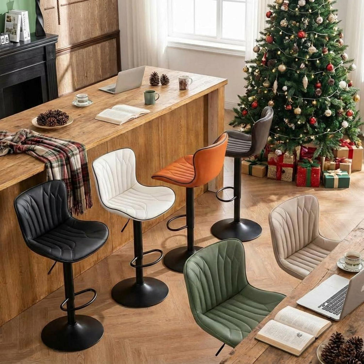 Drehbarer Barhocker 2er Set, Höhenverstellbar in Lederoptik