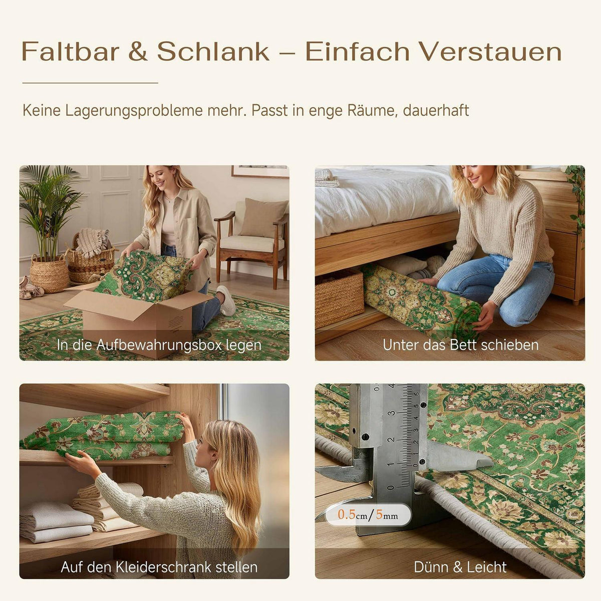 Waschbarer Läufer Grün Gold Moon 60x240cm - Rutschfest & Vintage