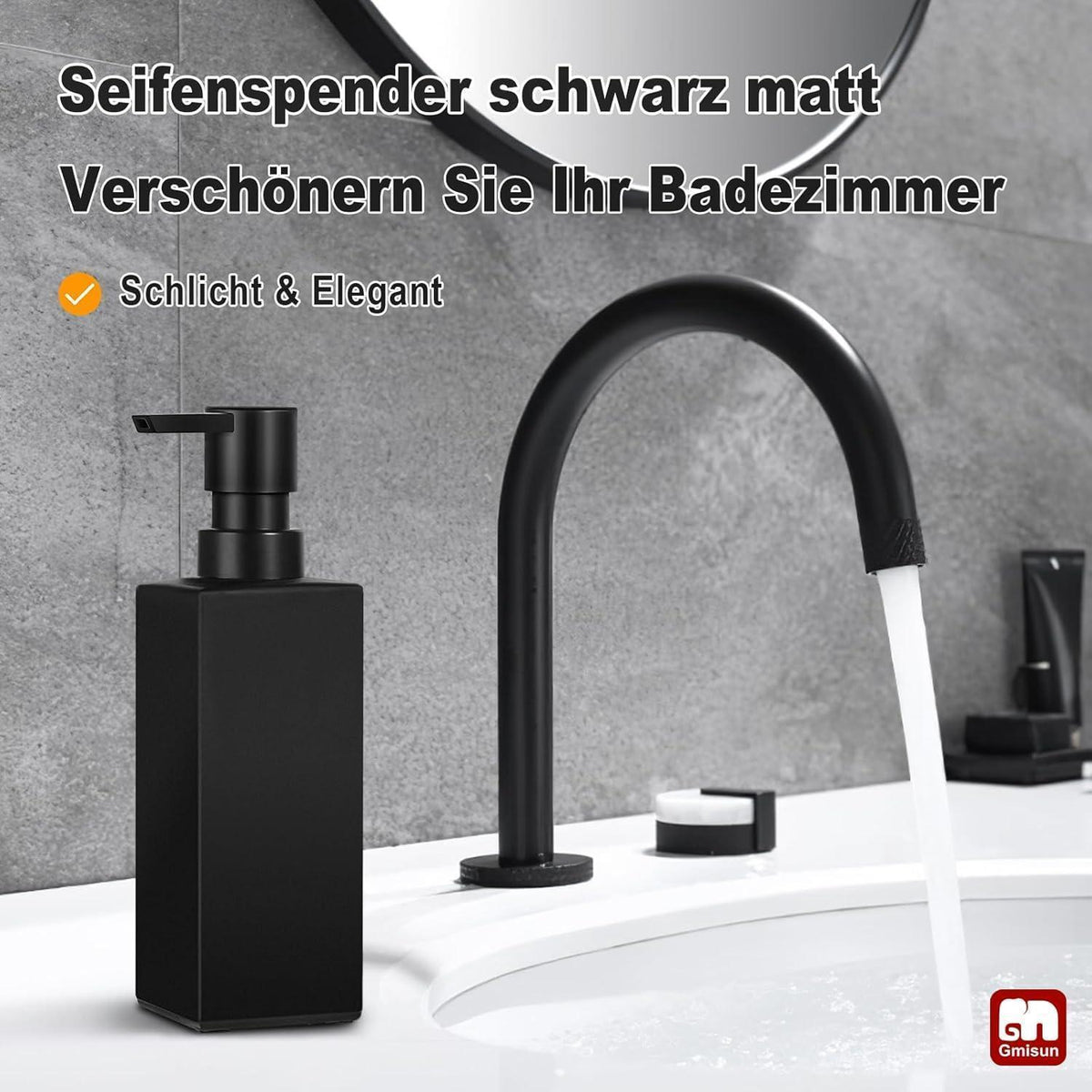 Schwarzer Seifenspender Glas 350ml - Matt & Modern