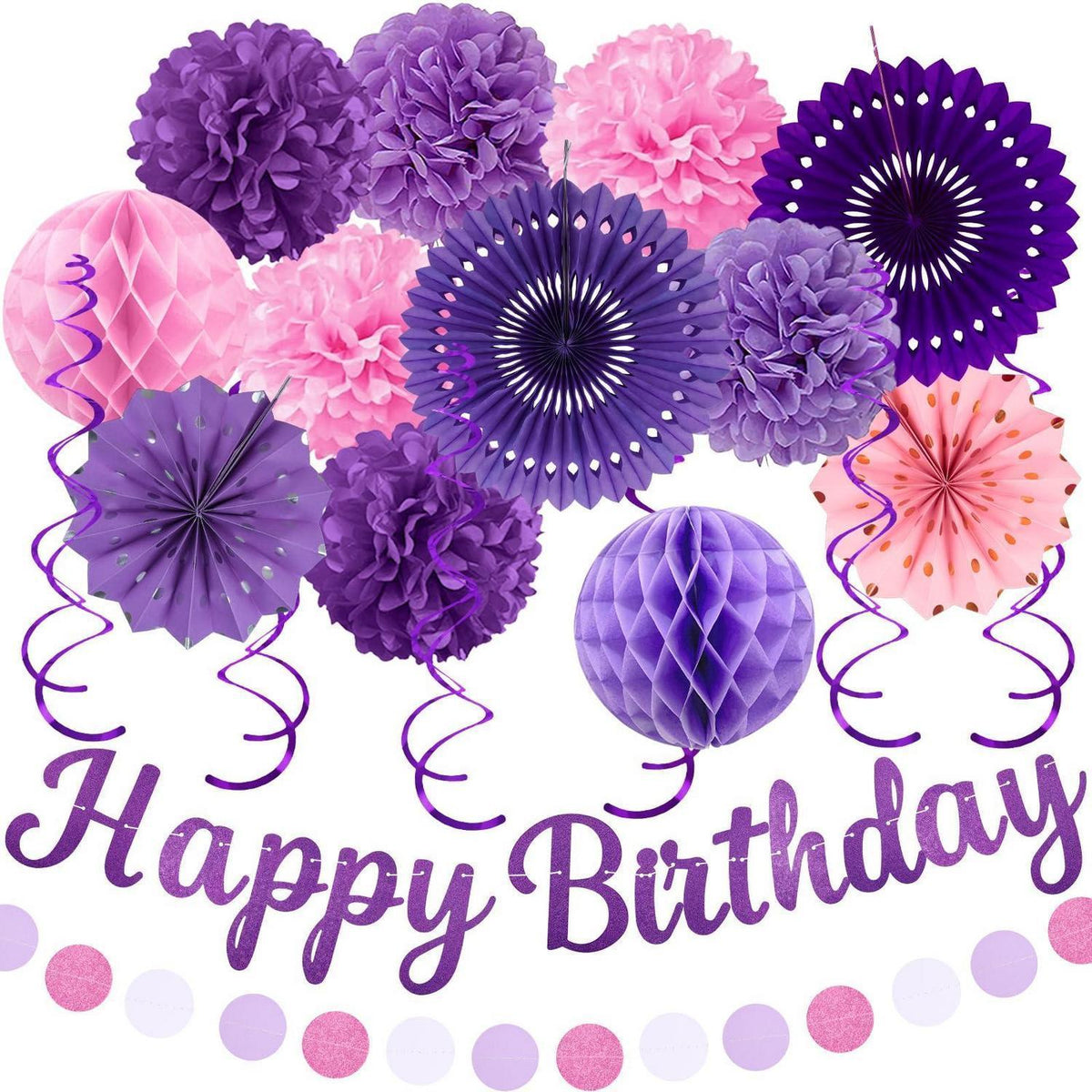 Lila Rosa Geburtstag Deko Set – 20 Teile Party Banner & Girlande
