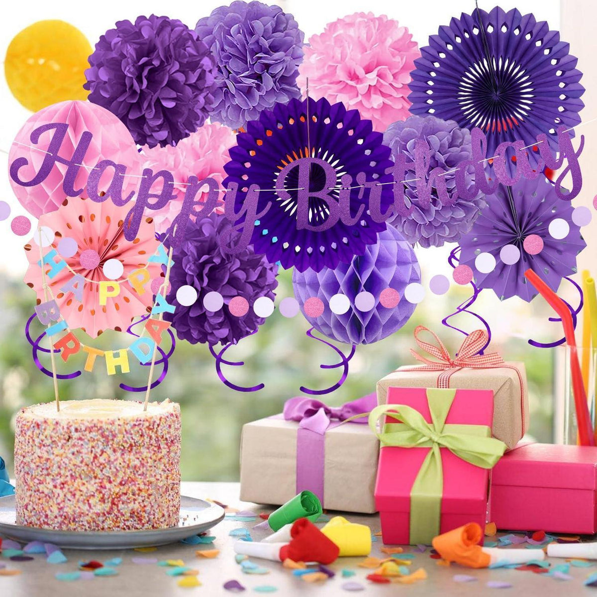 Lila Rosa Geburtstag Deko Set – 20 Teile Party Banner & Girlande
