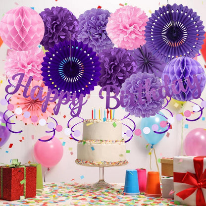 Lila Rosa Geburtstag Deko Set – 20 Teile Party Banner & Girlande
