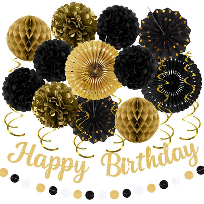 Geburtstagsdeko Set Schwarz Gold – 20 Teile Party Deko