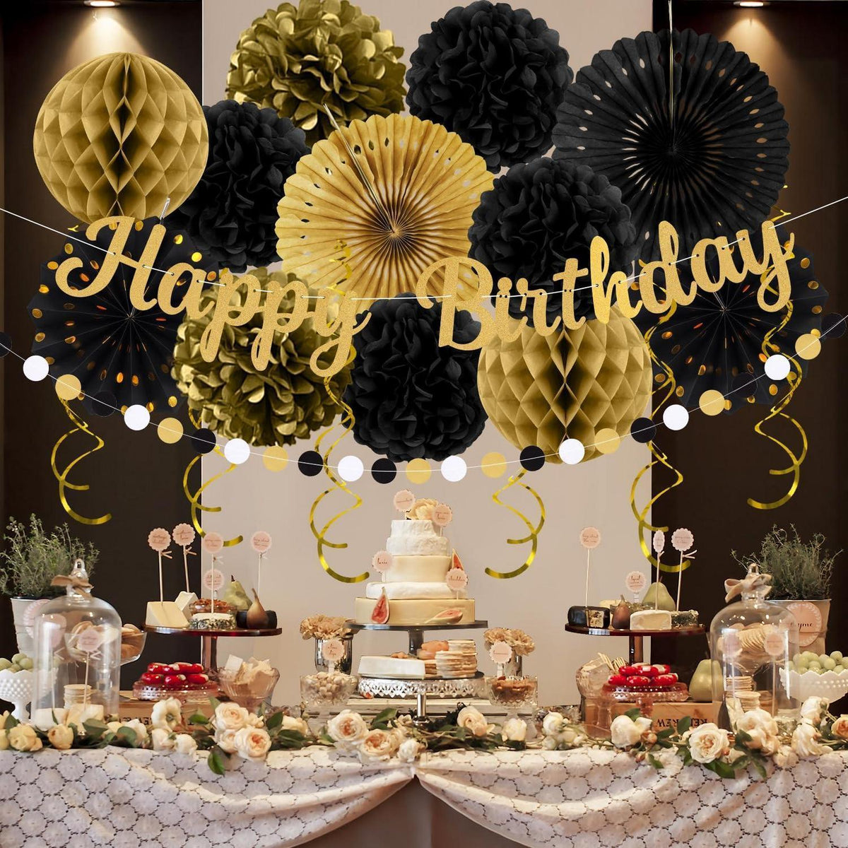 Geburtstagsdeko Set Schwarz Gold – 20 Teile Party Deko
