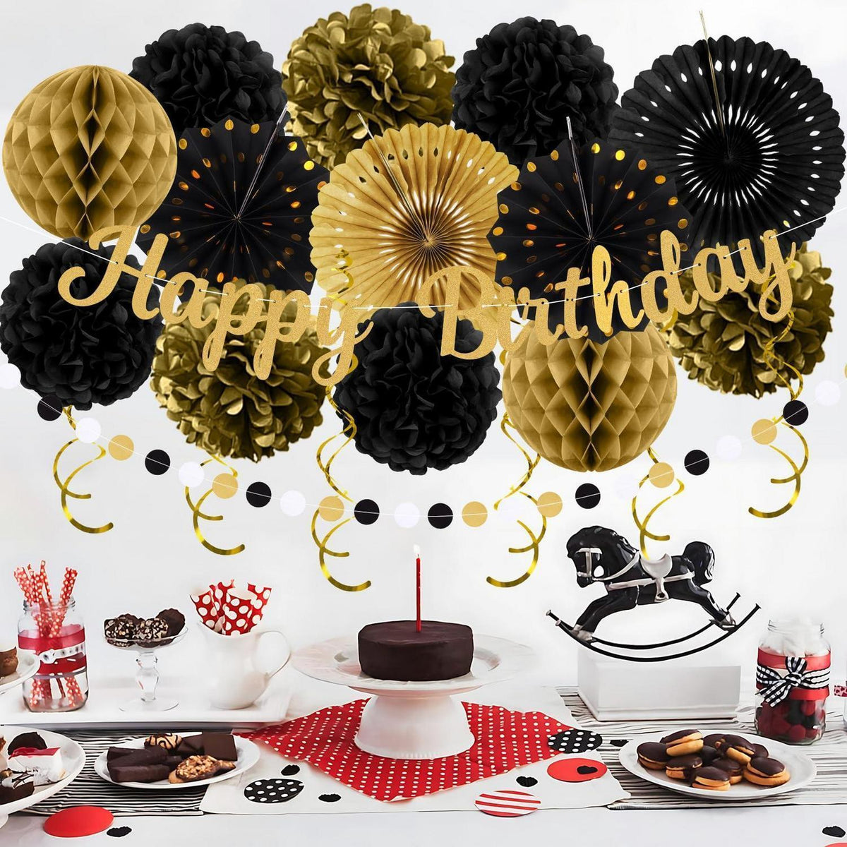 Geburtstagsdeko Set Schwarz Gold – 20 Teile Party Deko