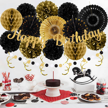 Geburtstagsdeko Set Schwarz Gold – 20 Teile Party Deko