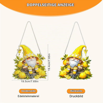 Diamant Painting Anhänger Zwerg mit Zitrone – Bastelset Geschenk