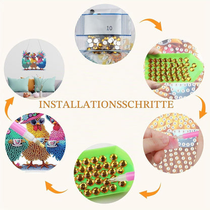 Diamant Painting Anhänger Huhn – DIY Fensterdeko für Kinder & Erwachsene