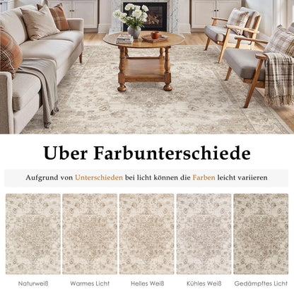 Beiger Wohnteppich 300x400cm – Waschbar & Vintage Kurzflor